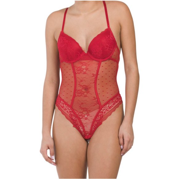 Jessica Simpson Flirty Gentle Lift Cup Red Lace Bodysuit - Picture 2 of 3